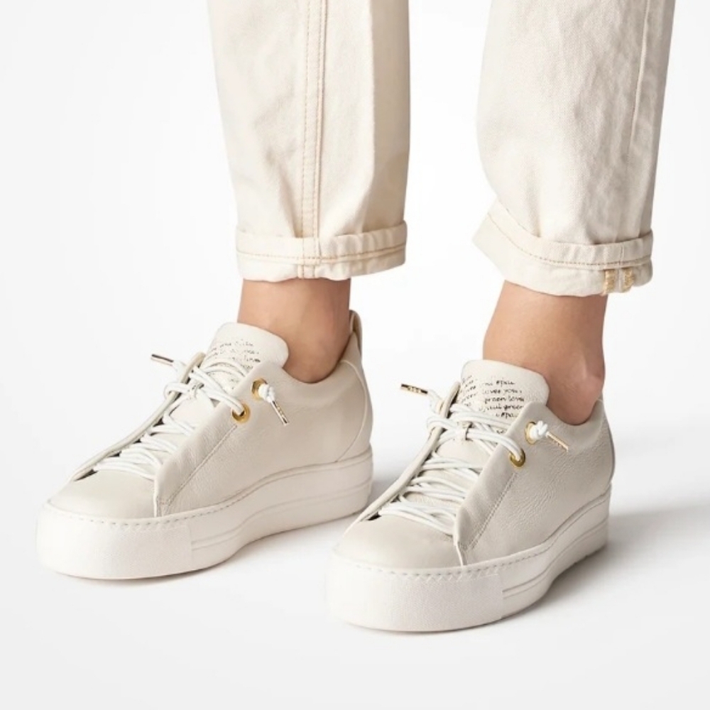 Paul Green Cream Leather Platform Sneakers with Gold Accents